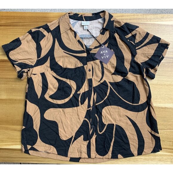 Ava & Viv Womens Plus Size Black & Tan Abstract Button-Front Shirt Size XXL - Picture 4 of 15